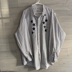 Black Star Embroidered Striped Button Down Shirt